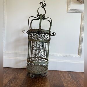 Vintage Iron Birdcage Plant Stand – Scroll Décor, Wedding Card Holder Chandelier